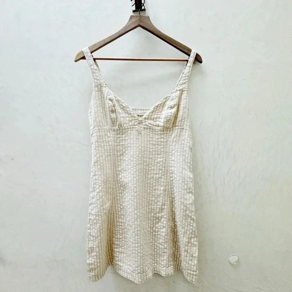 Urban Outfitters || Why Not Seersucker Mini Dress Ivory Medium - Picture 3 of 8